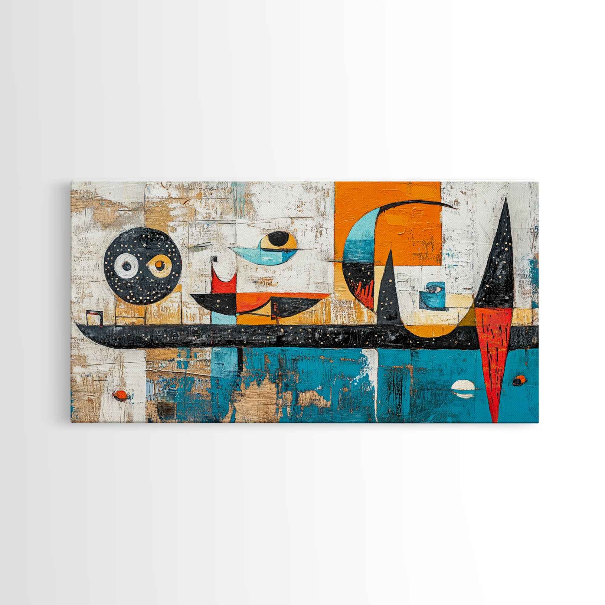 Abstract Geometric Art, mid-century modern art, sacred geometry wall art, framed canvas print, blue and green wall art, mosaic art