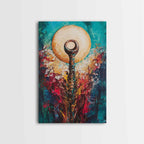 Sacred Symbol Artwork, sacred geometry wall art, abstract energy art, teal wall art, mystical artwork, framed canvas print, boho art, moody art