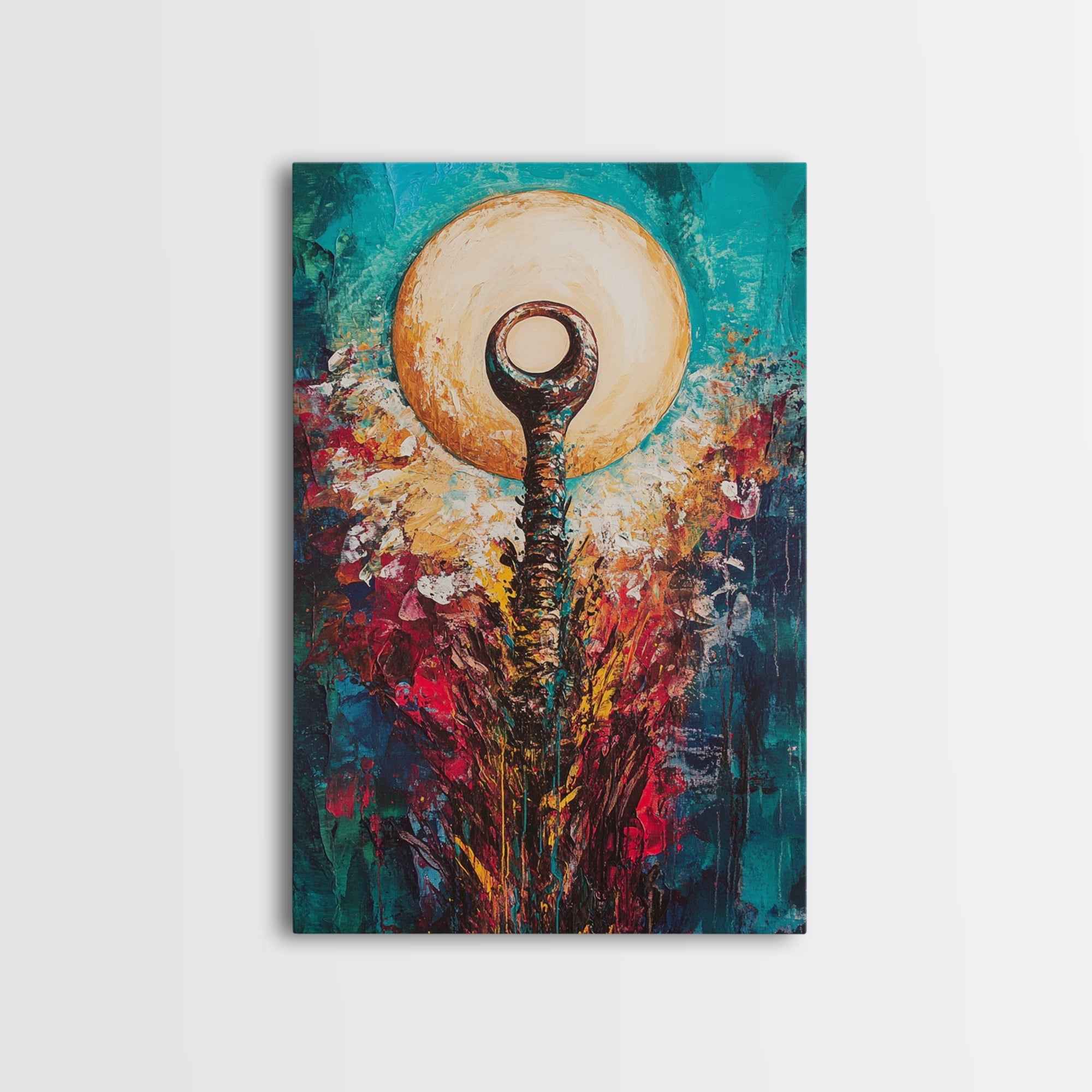 Sacred Symbol Artwork, sacred geometry wall art, abstract energy art, teal wall art, mystical artwork, framed canvas print, boho art, moody art