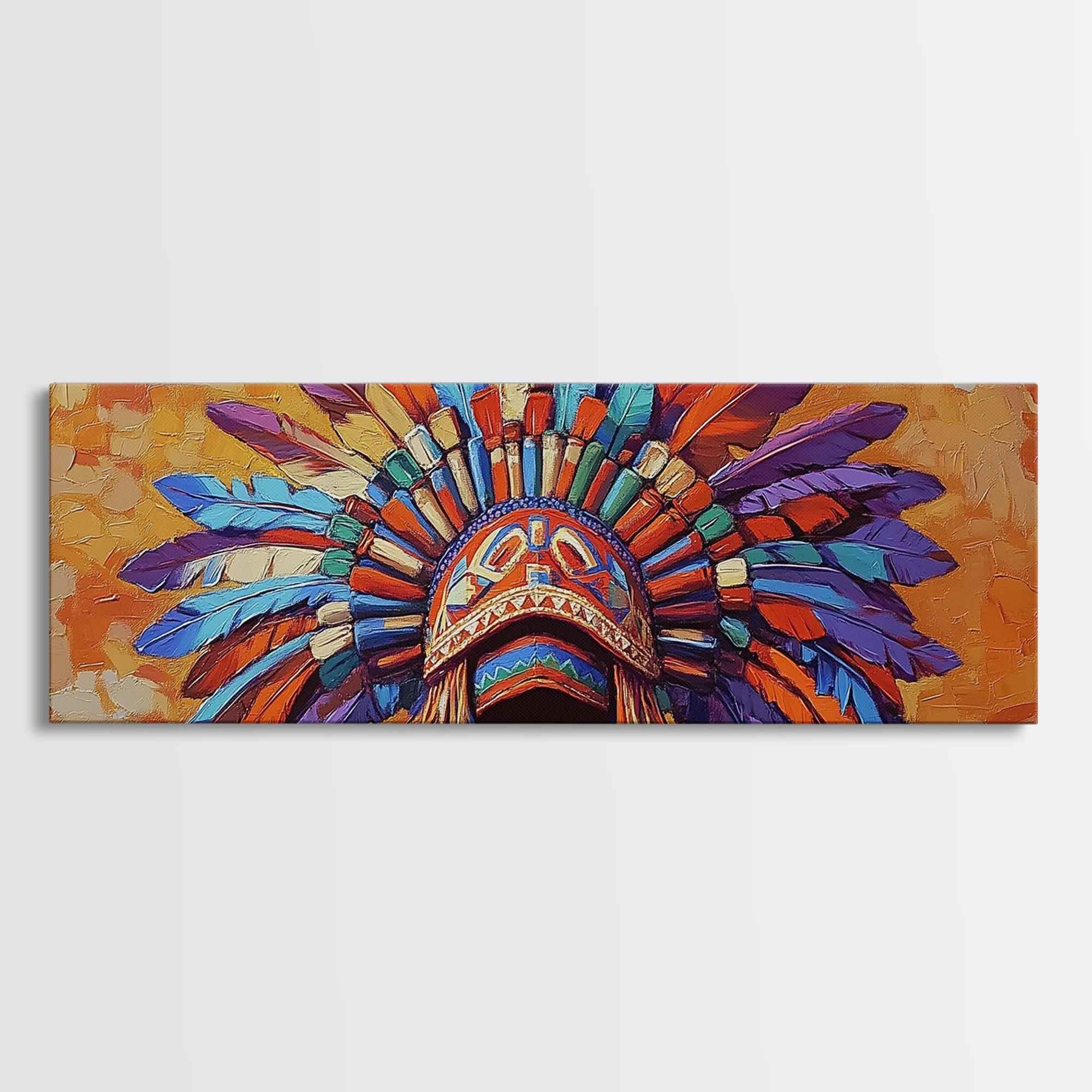 Native American Headdress, cultural art, afrocentric wall art, boho art, sacred geometry wall art, bold color art, framed canvas print, statement art