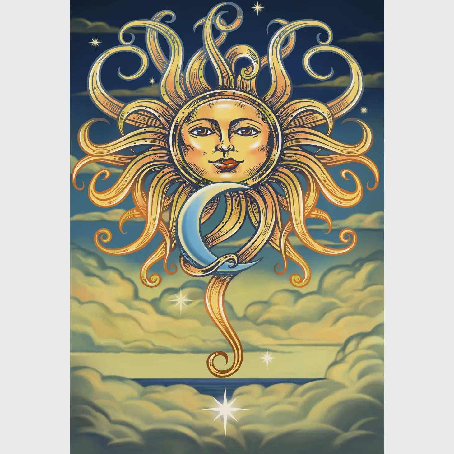 3D Intertwined Sun and Moon Tapestry - New Age Realms