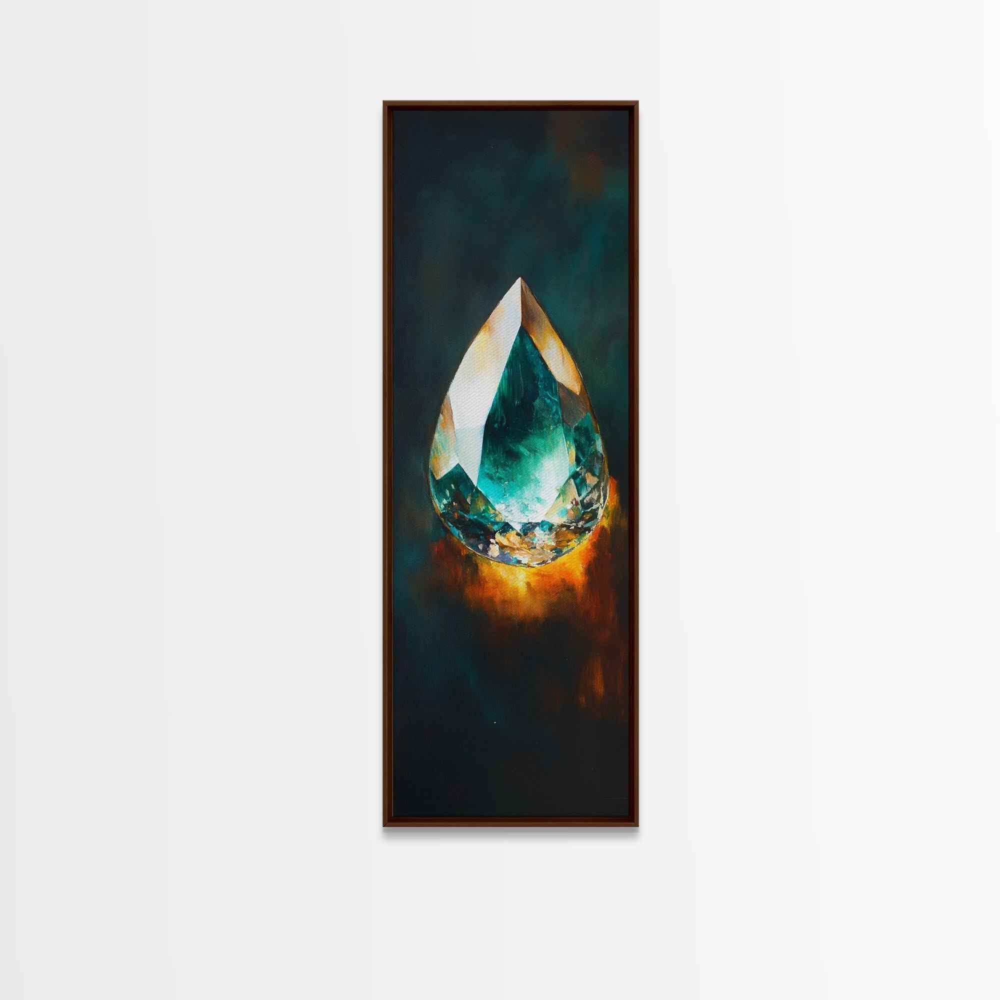 Blue Green Gemstone on Fire Canvas Print Abstract Sacred Geometry Art Moody Wall Art Unique Bedroom Decor Statement Piece
