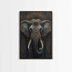 Ornate Elephant Kerala Mural Framed Canvas Print – Ganesh Wall Art, Sacred Geometry Art, Indian Inspired Decor Rustic Living Room Art