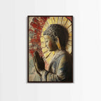 Buddha Prayer Sculpture Framed Canvas Print Zen Wall Art Rustic Decor Sacred Geometry Wall Art Therapy Art Living Room Art Buddha Art
