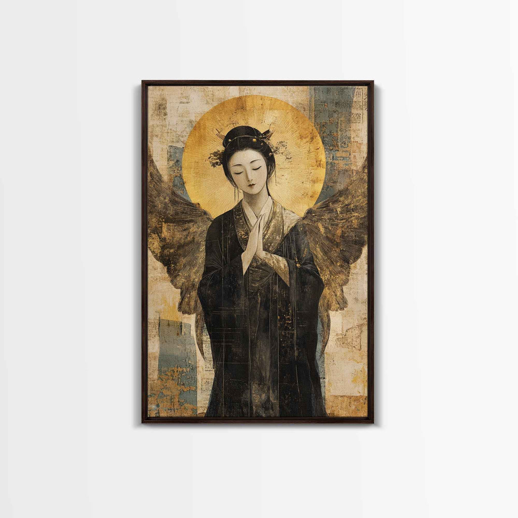 Sacred Geometry Ethereal Angel Framed Canvas Wall Art - New Age Realms