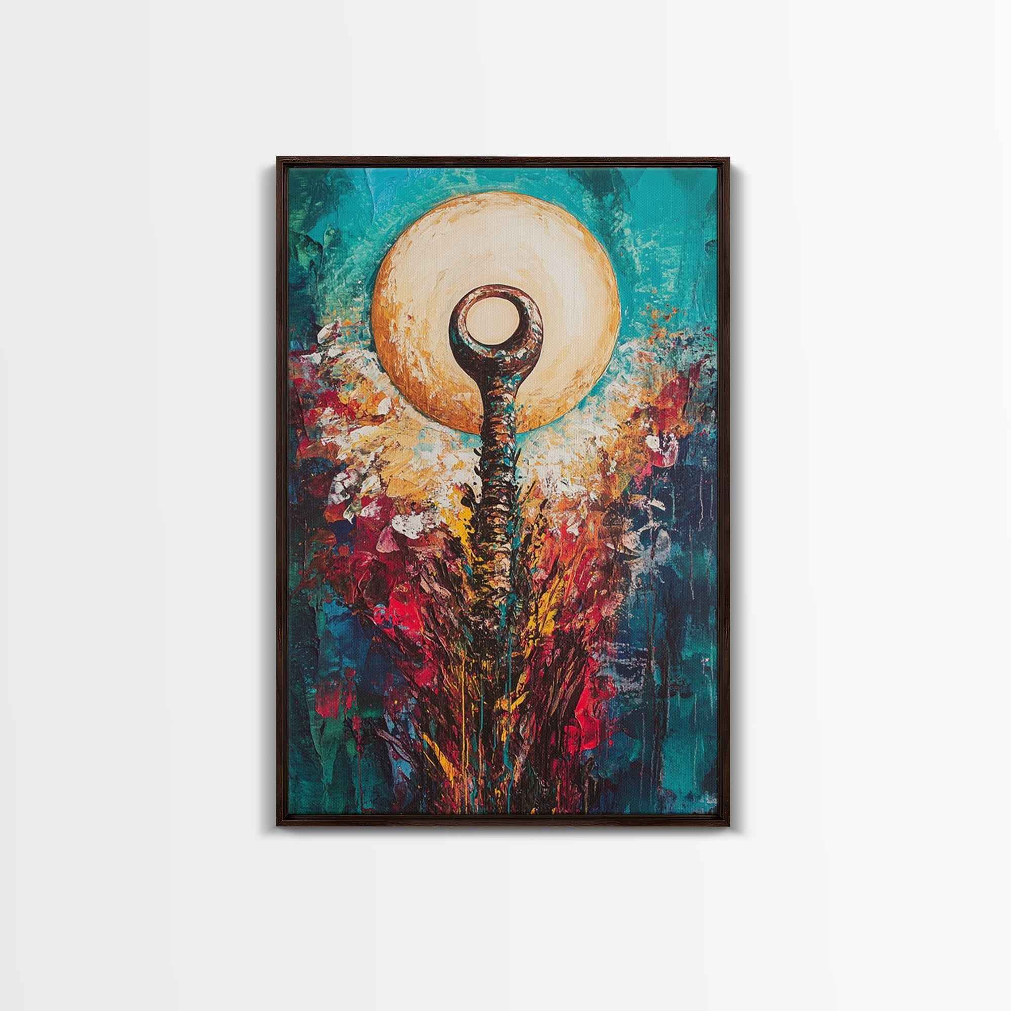 Sacred Symbol Artwork, sacred geometry wall art, abstract energy art, teal wall art, mystical artwork, framed canvas print, boho art, moody art