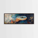 Vibrant Snake Painting, reptile wall art, wildlife decor, moody art, sacred geometry wall art, framed canvas print, extra wide art