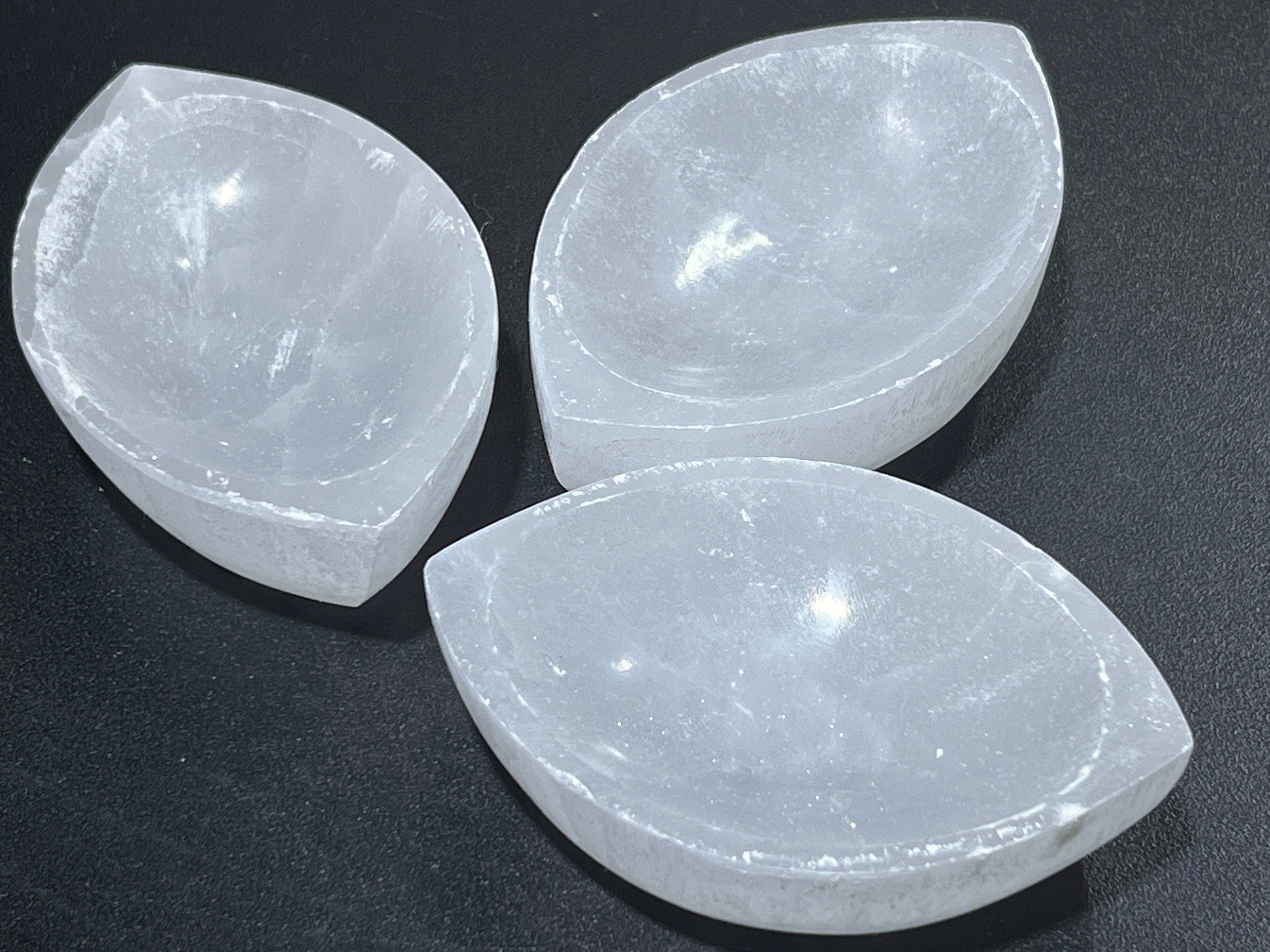 Selenite Crystal Bowl (4 Inch) Eye Shaped Carving Gemstone Polished Stone Dish - New Age Realms