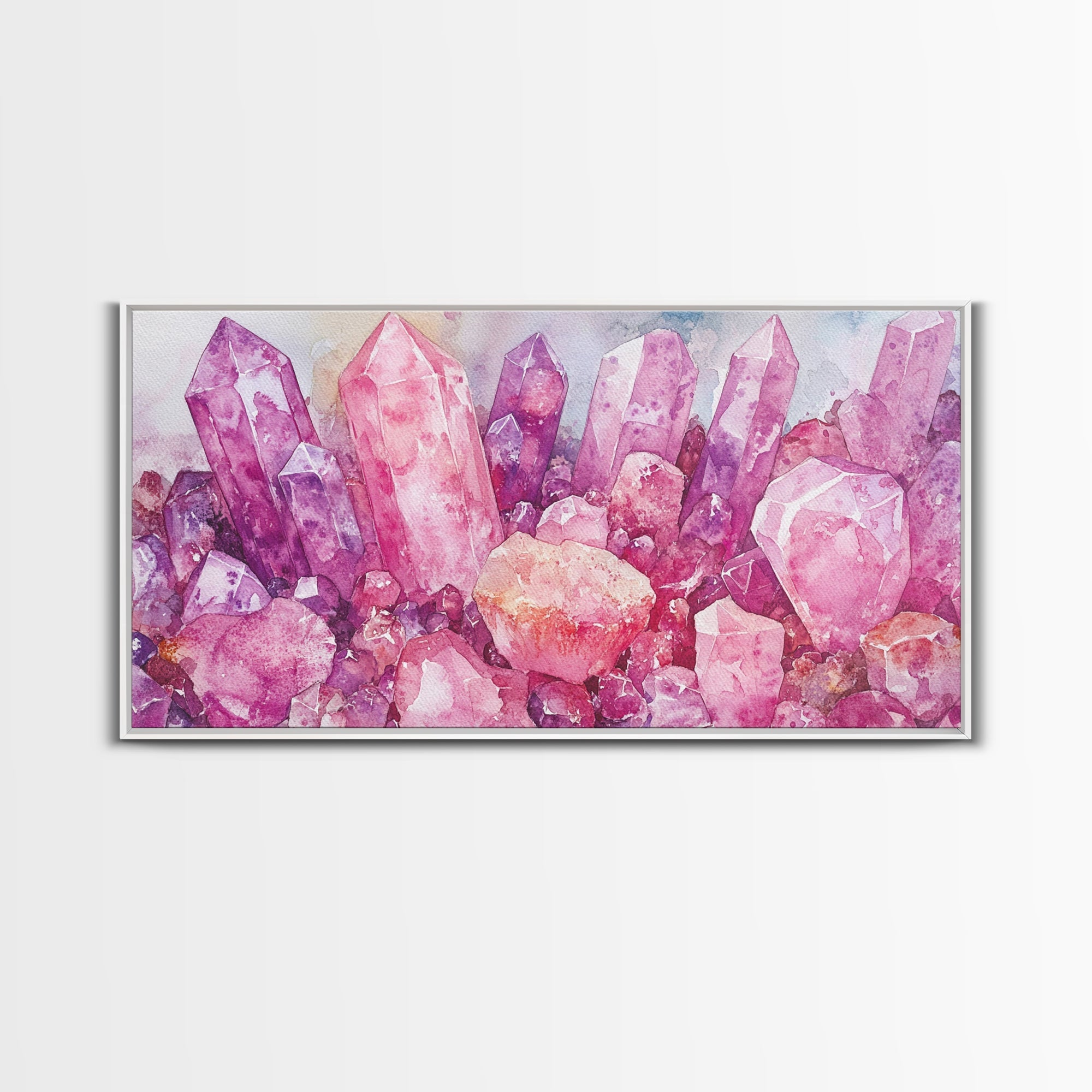 Sacred Geometry Pink Gemstone Framed Canvas Wall Art Print