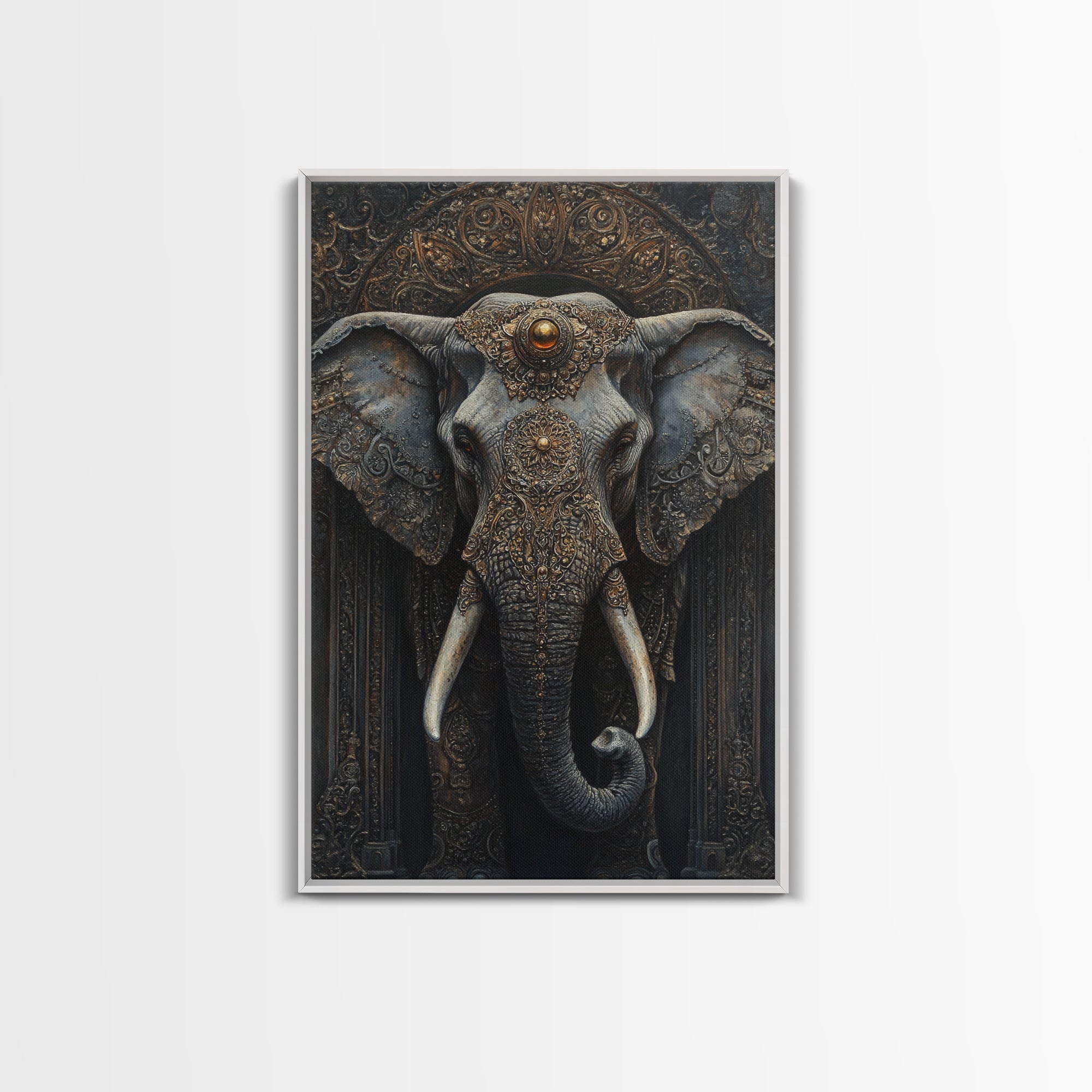 Sacred Geometry Ornate Elephant Framed Canvas Wall Art