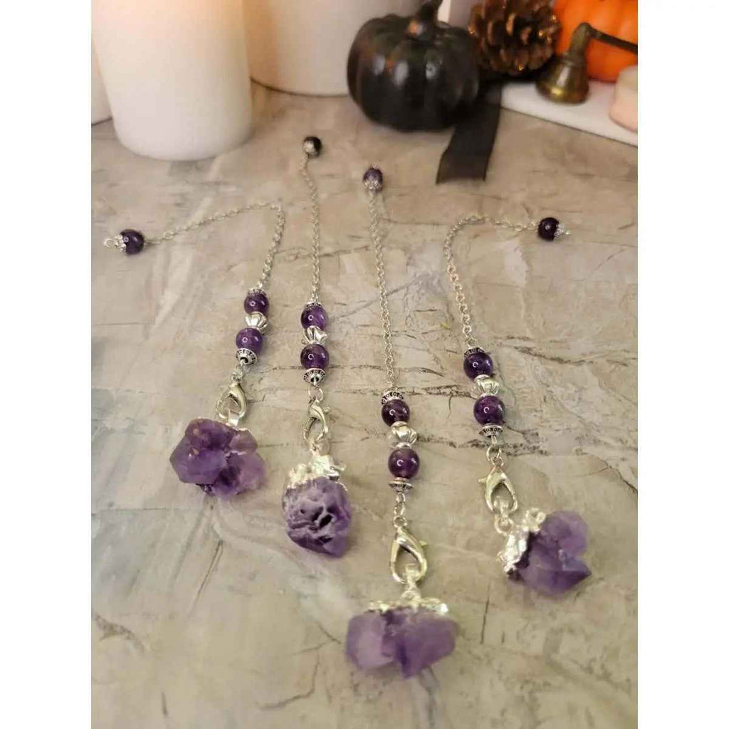 Natural Raw Rose Quartz, Amethyst Quartz Dowsing Pendulum