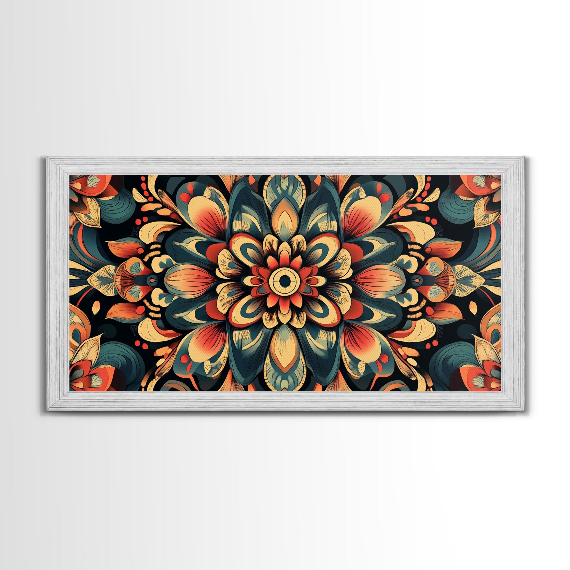 Sacred Geometry Kaleidoscopic Mandala Framed Canvas Wall Art