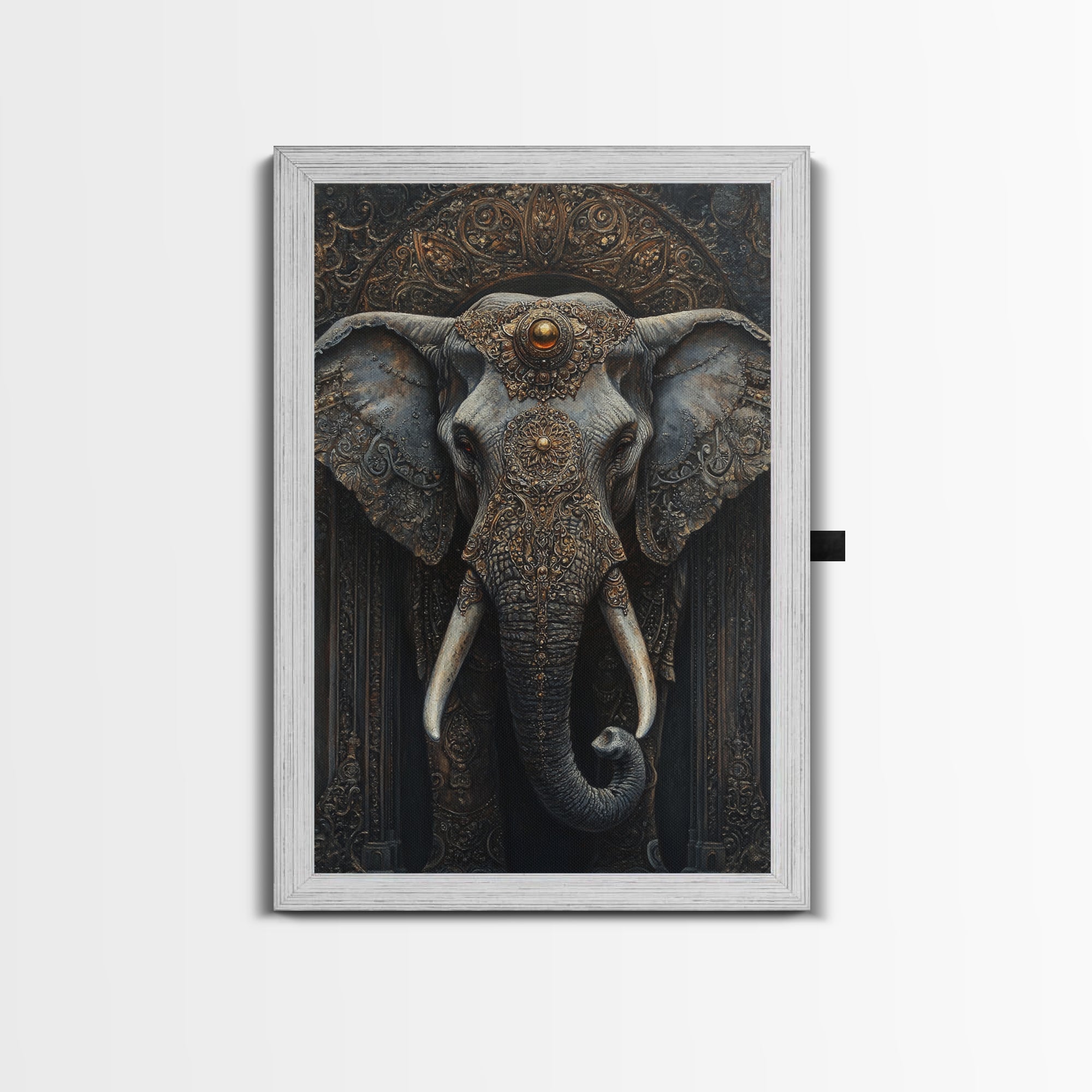 Sacred Geometry Ornate Elephant Framed Canvas Wall Art