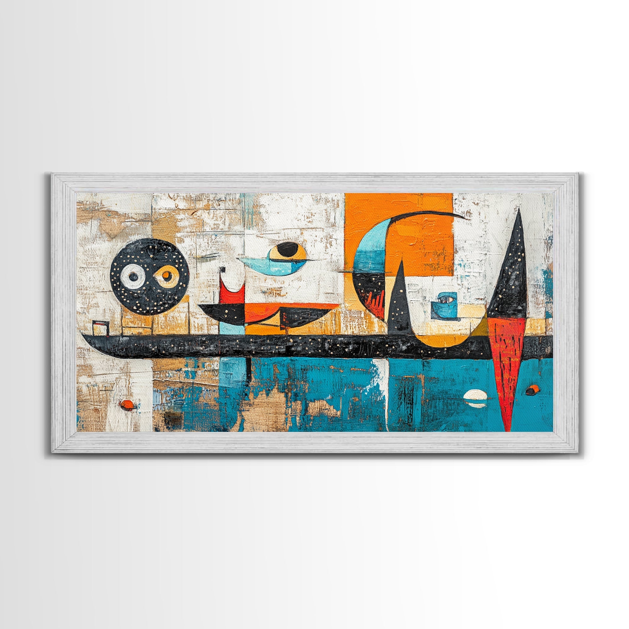 Sacred Geometry Framed Canvas Mid-Century Abstract Wall Art