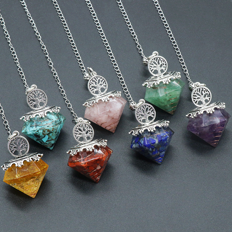 Natural Crystal Resin Crushed Stone Diamond Pendulum - New Age Realms