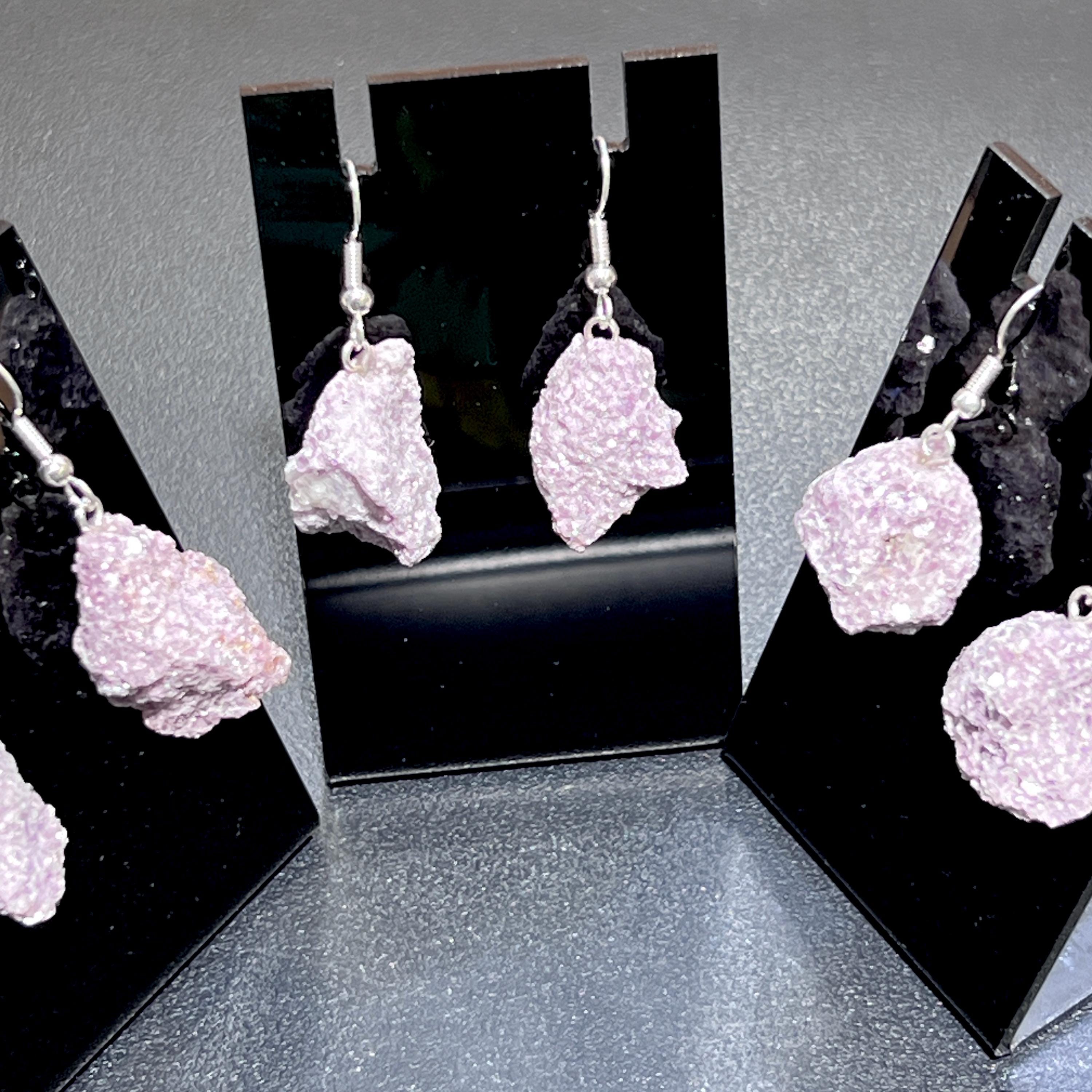 Lilac Lepidolite Raw Crystal Earrings Pair (Stainless Steel Silver Hooks) - New Age Realms