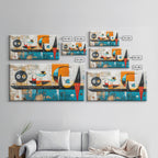 Sacred Geometry Framed Canvas Mid-Century Abstract Wall Art