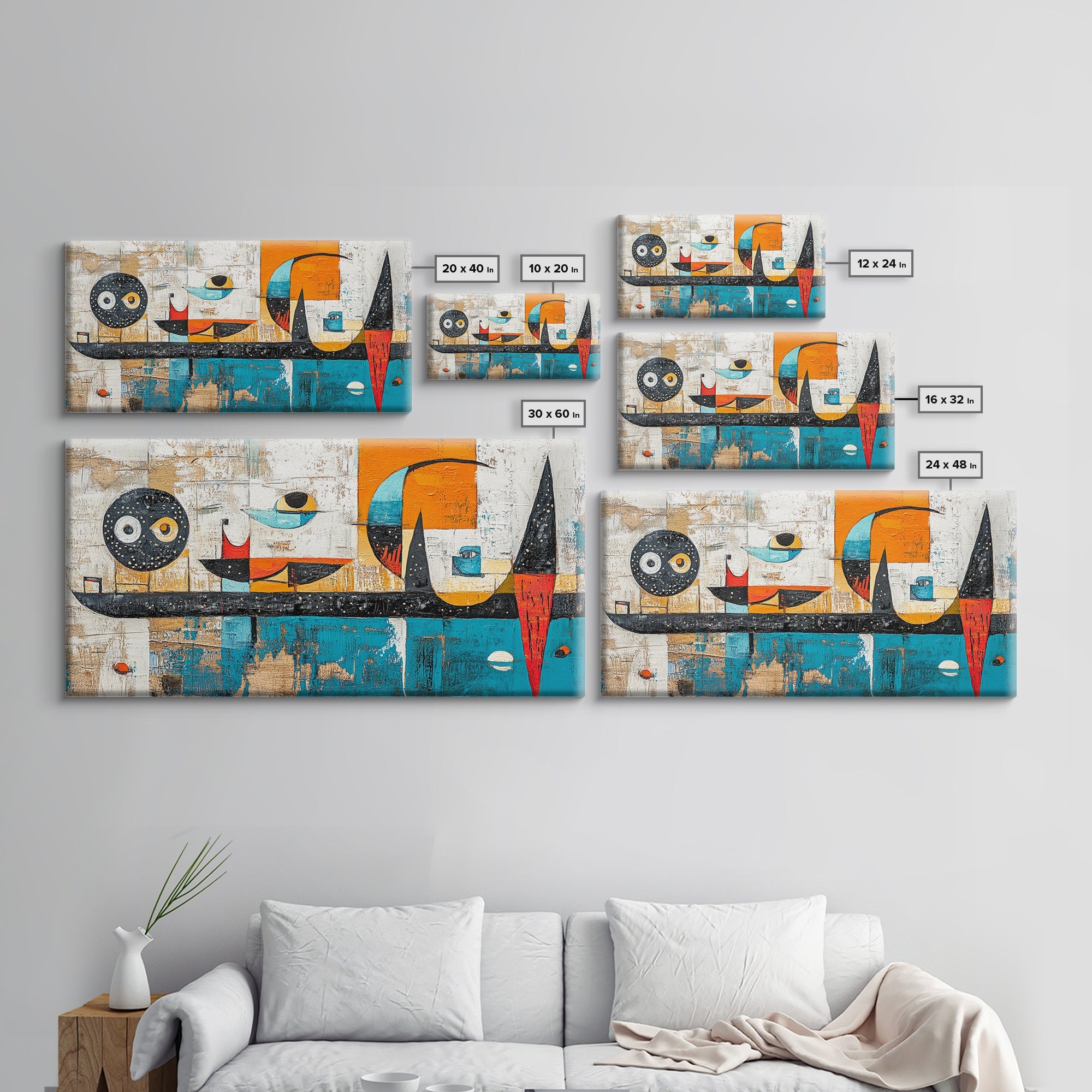 Sacred Geometry Framed Canvas Mid-Century Abstract Wall Art