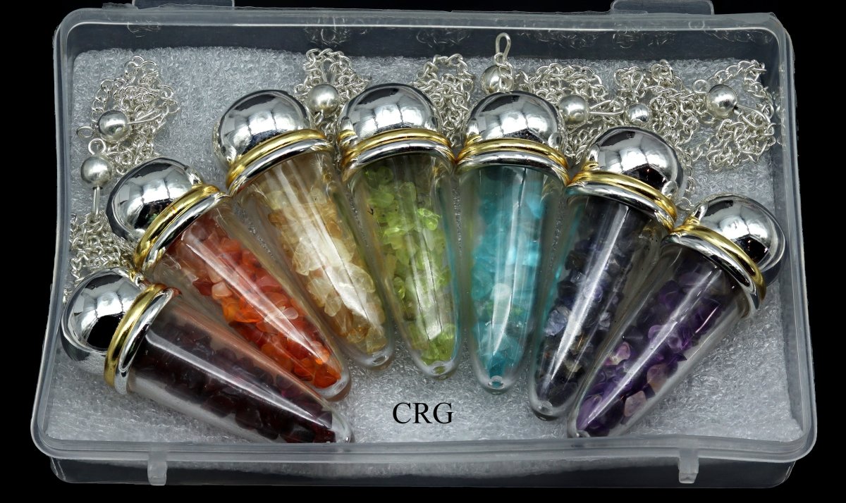 7 Stone Decorative Pendulums (7 Pieces) Size 1.5 Inches Crystal Gemstone Chip Charms - New Age Realms
