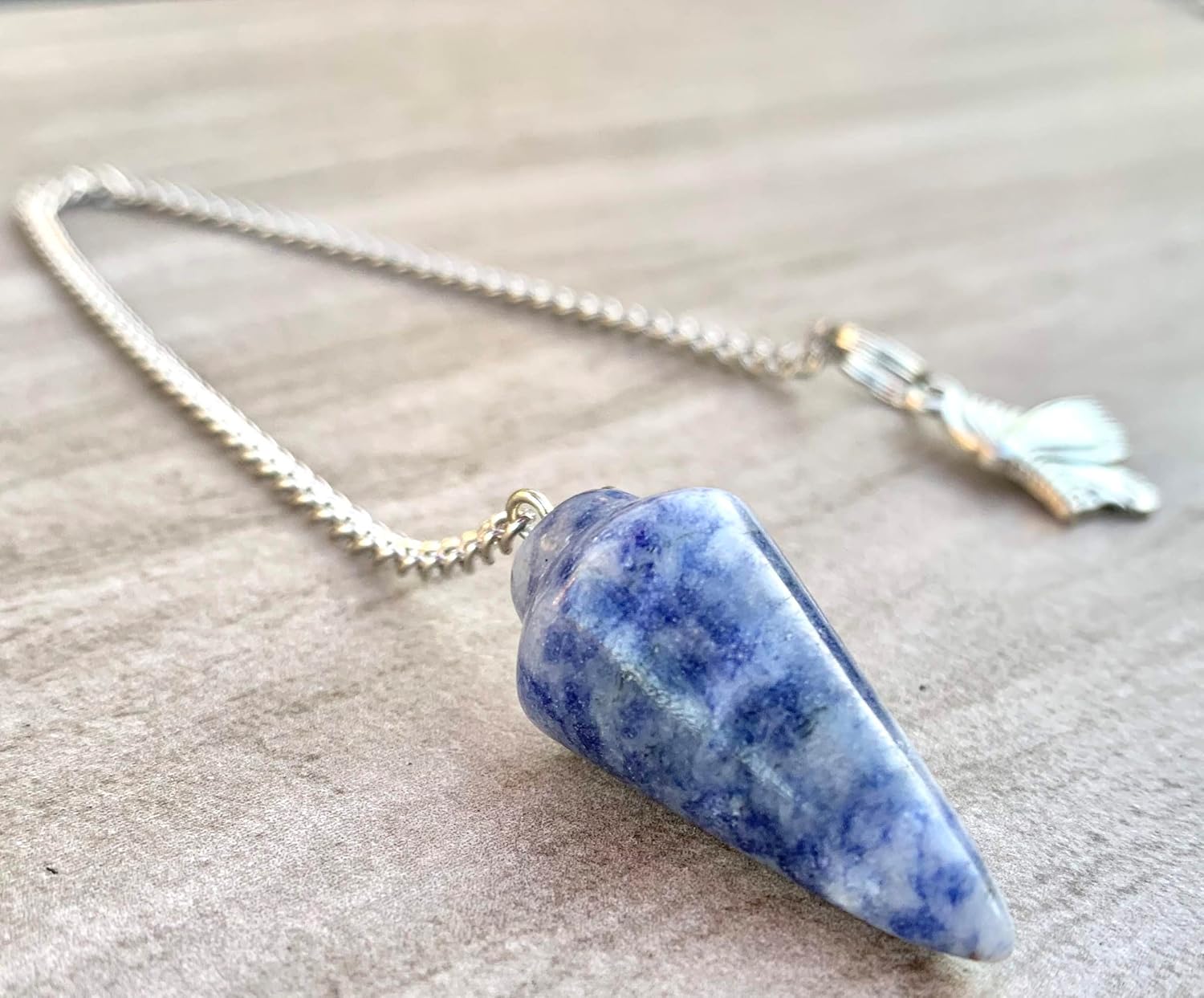 Natural Gemstone Smooth Conical Crystal Pendulum with Mystery Charm | Bag Charm - New Age Realms