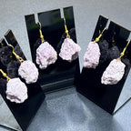 Lilac Lepidolite Raw Crystal Earrings Pair (Gold Stainless Steel Hooks) - New Age Realms