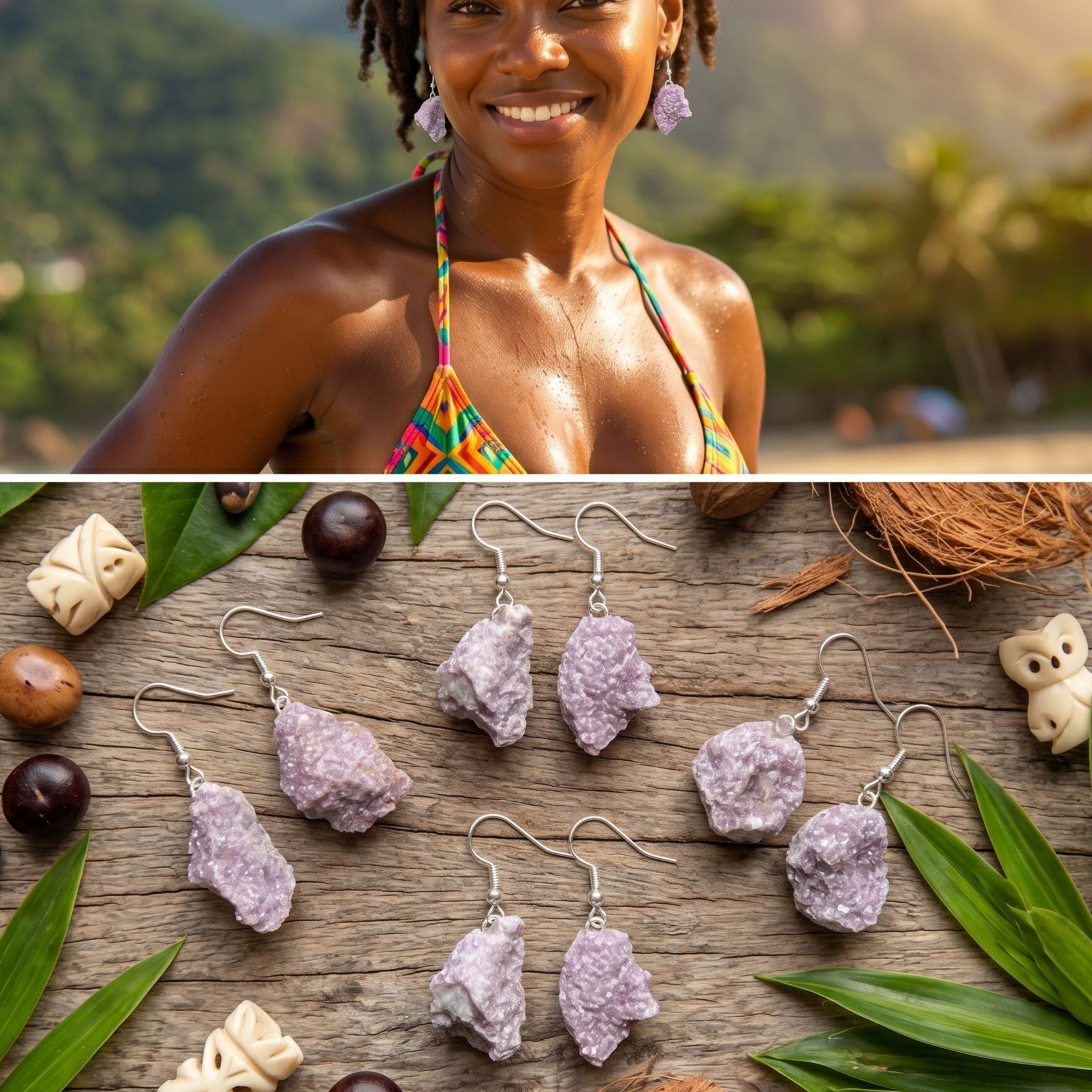 Lilac Lepidolite Raw Crystal Earrings Pair (Stainless Steel Silver Hooks) - New Age Realms
