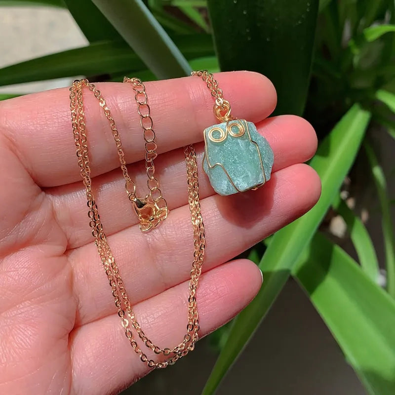 Raw Crystal Wire Wrap Gold Necklaces - New Age Realms