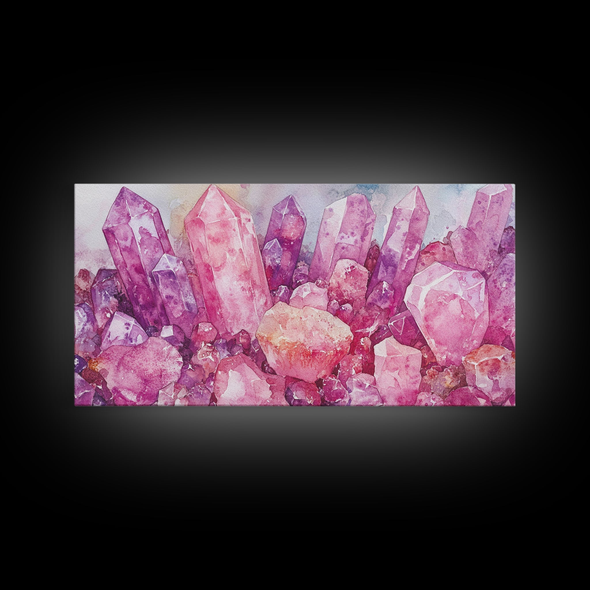 Sacred Geometry Pink Gemstone Framed Canvas Wall Art Print