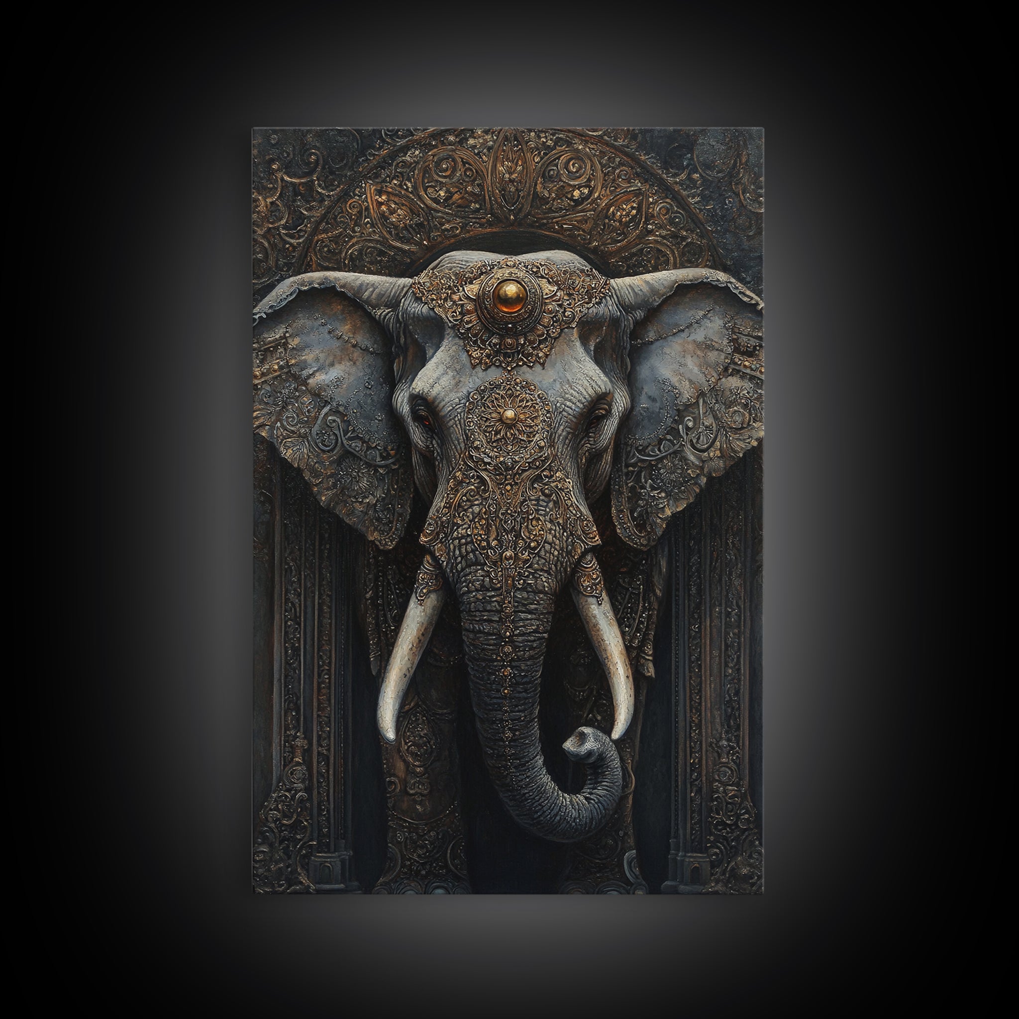 Sacred Geometry Ornate Elephant Framed Canvas Wall Art
