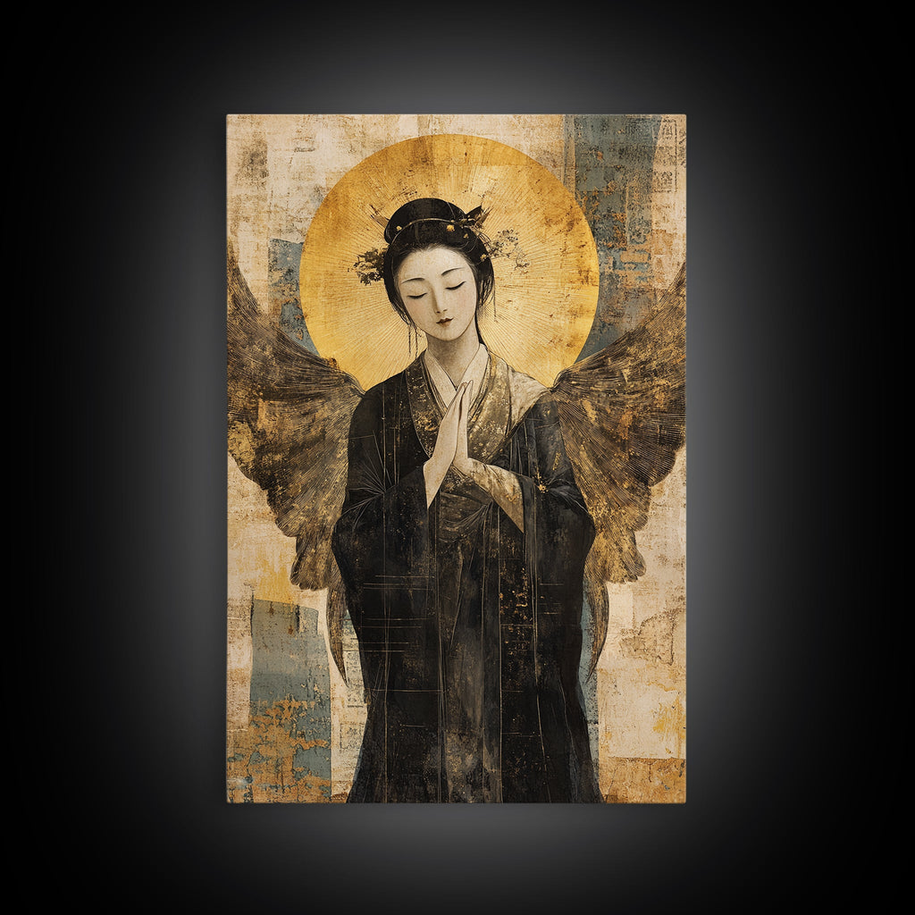 Sacred Geometry Ethereal Angel Framed Canvas Wall Art - New Age Realms