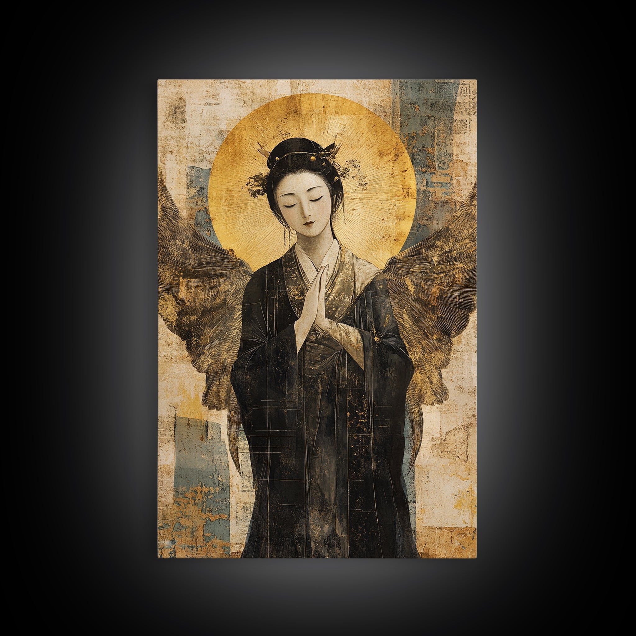 Sacred Geometry Ethereal Angel Framed Canvas Wall Art