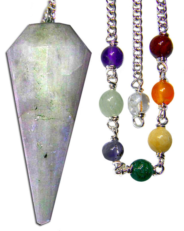 Rainbow Moonstone Chakra Pendulum for Fortelling Future, Good Fortune, & Protection