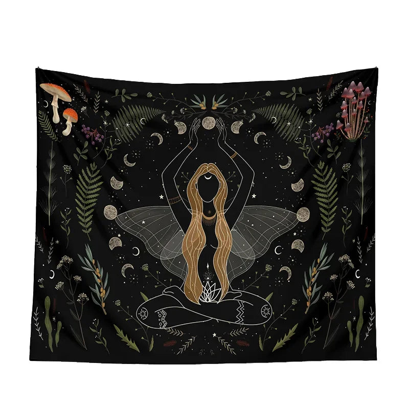 Moon Phase Black Tapestries - New Age Realms