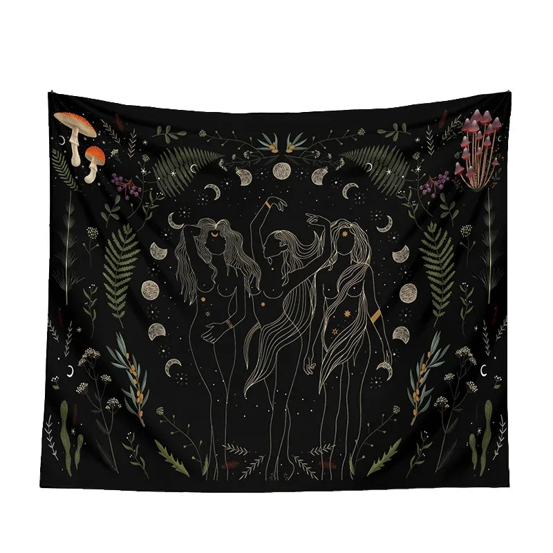 Moon Phase Black Tapestries - New Age Realms