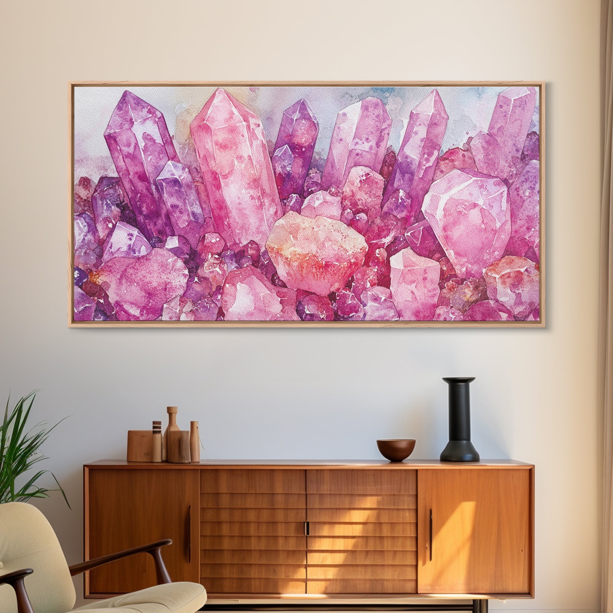 Sacred Geometry Pink Gemstone Framed Canvas Wall Art Print