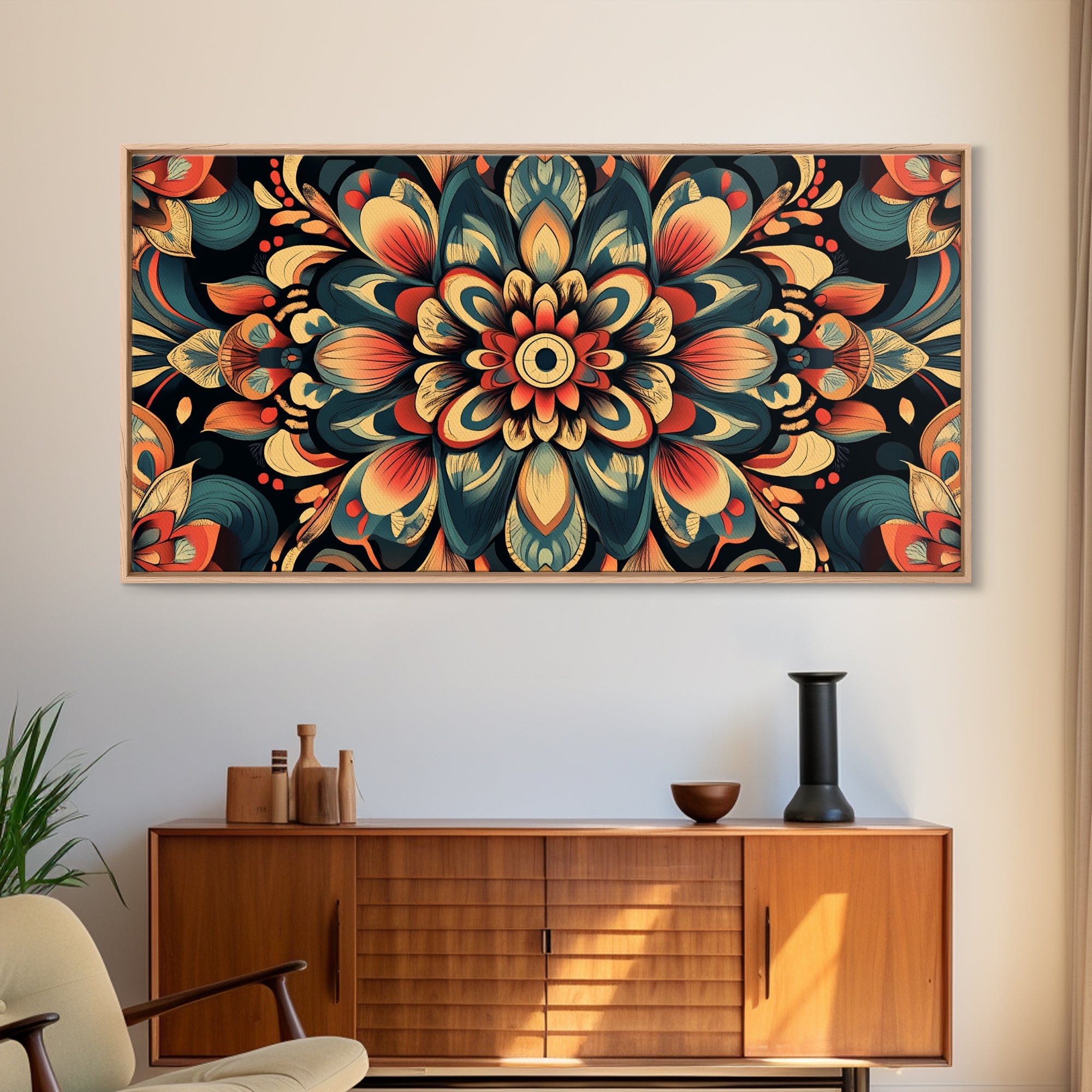 Sacred Geometry Kaleidoscopic Mandala Framed Canvas Wall Art