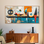 Sacred Geometry Framed Canvas Mid-Century Abstract Wall Art