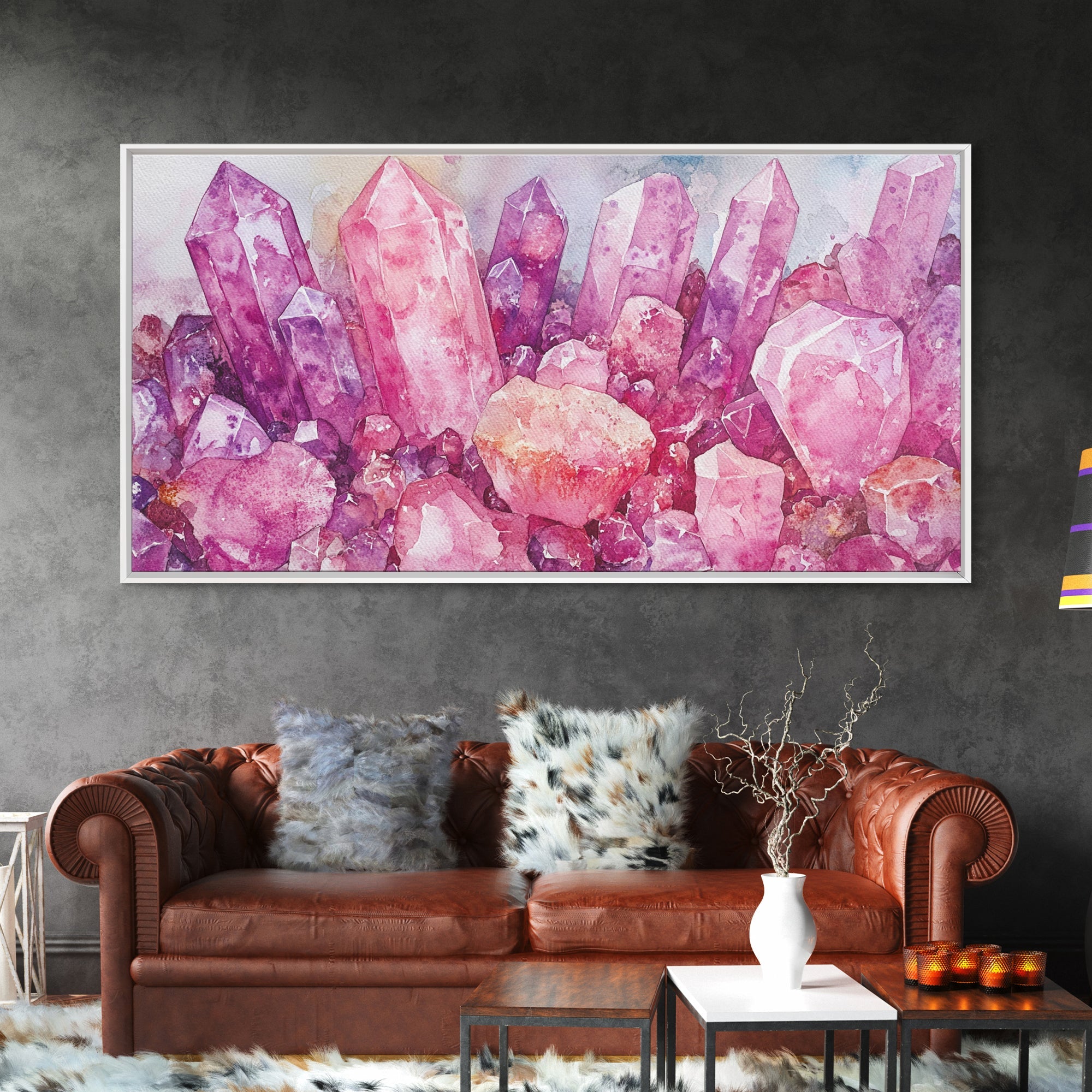 Sacred Geometry Pink Gemstone Framed Canvas Wall Art Print