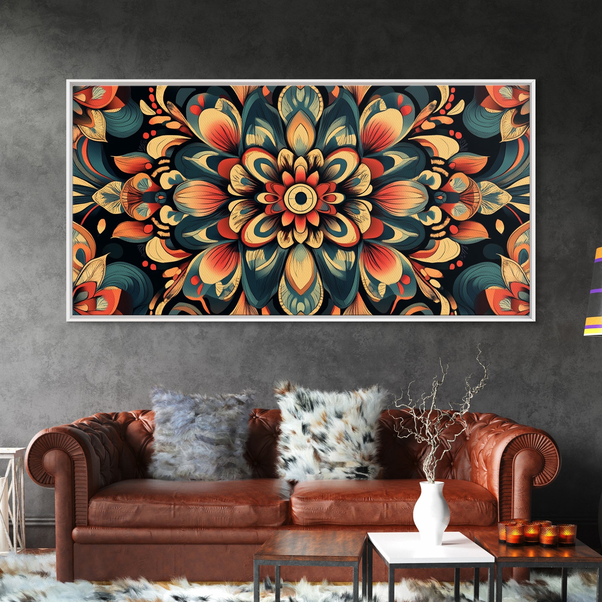 Sacred Geometry Kaleidoscopic Mandala Framed Canvas Wall Art