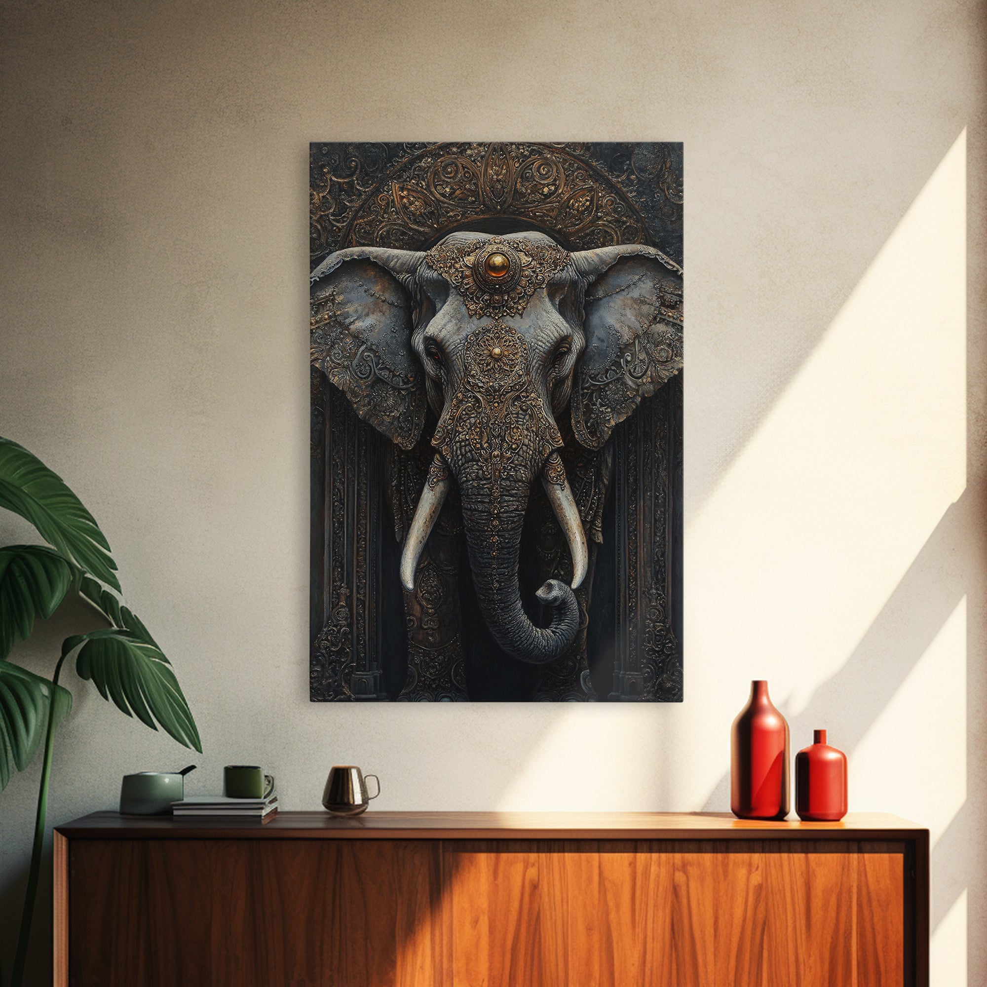 Sacred Geometry Ornate Elephant Framed Canvas Wall Art