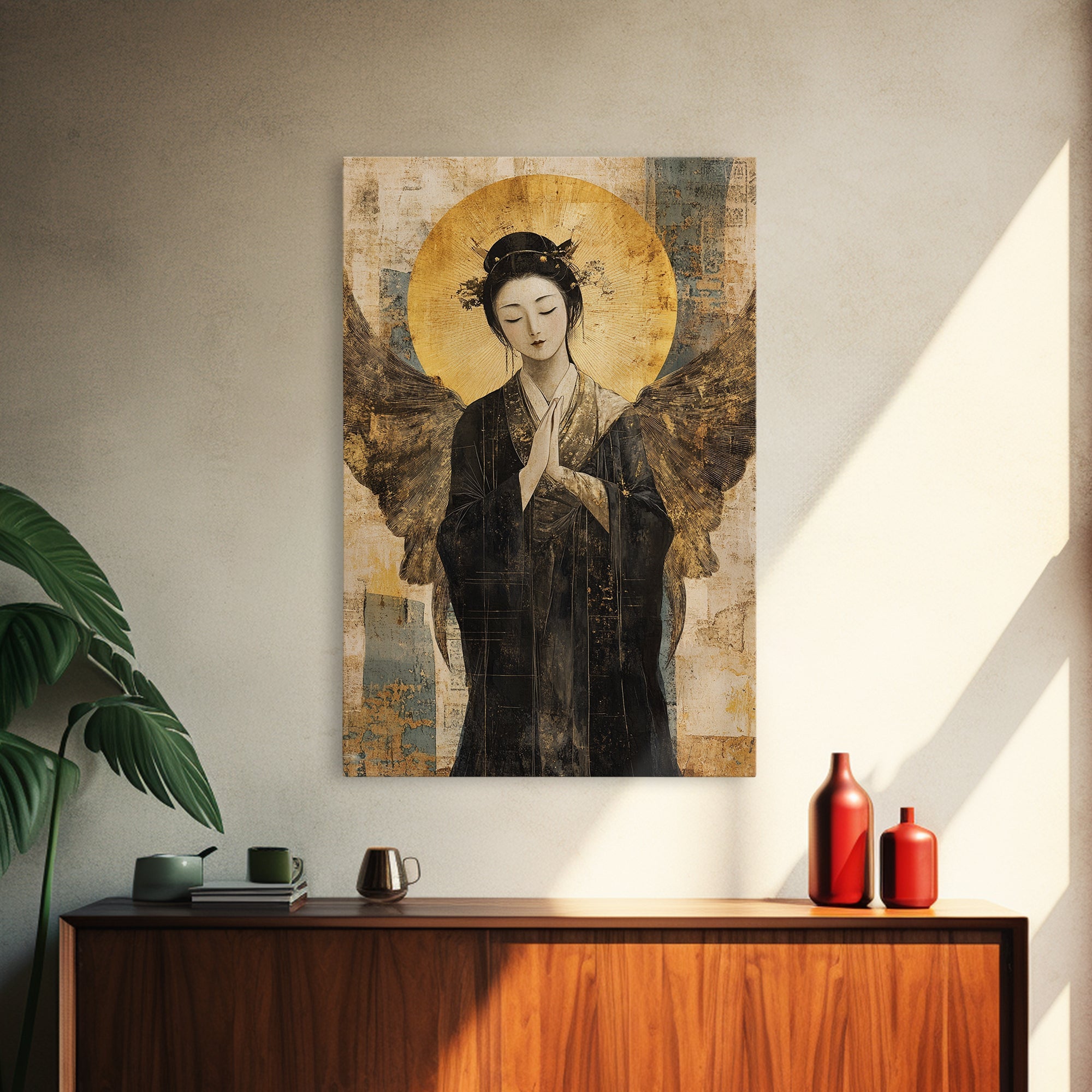 Sacred Geometry Ethereal Angel Framed Canvas Wall Art