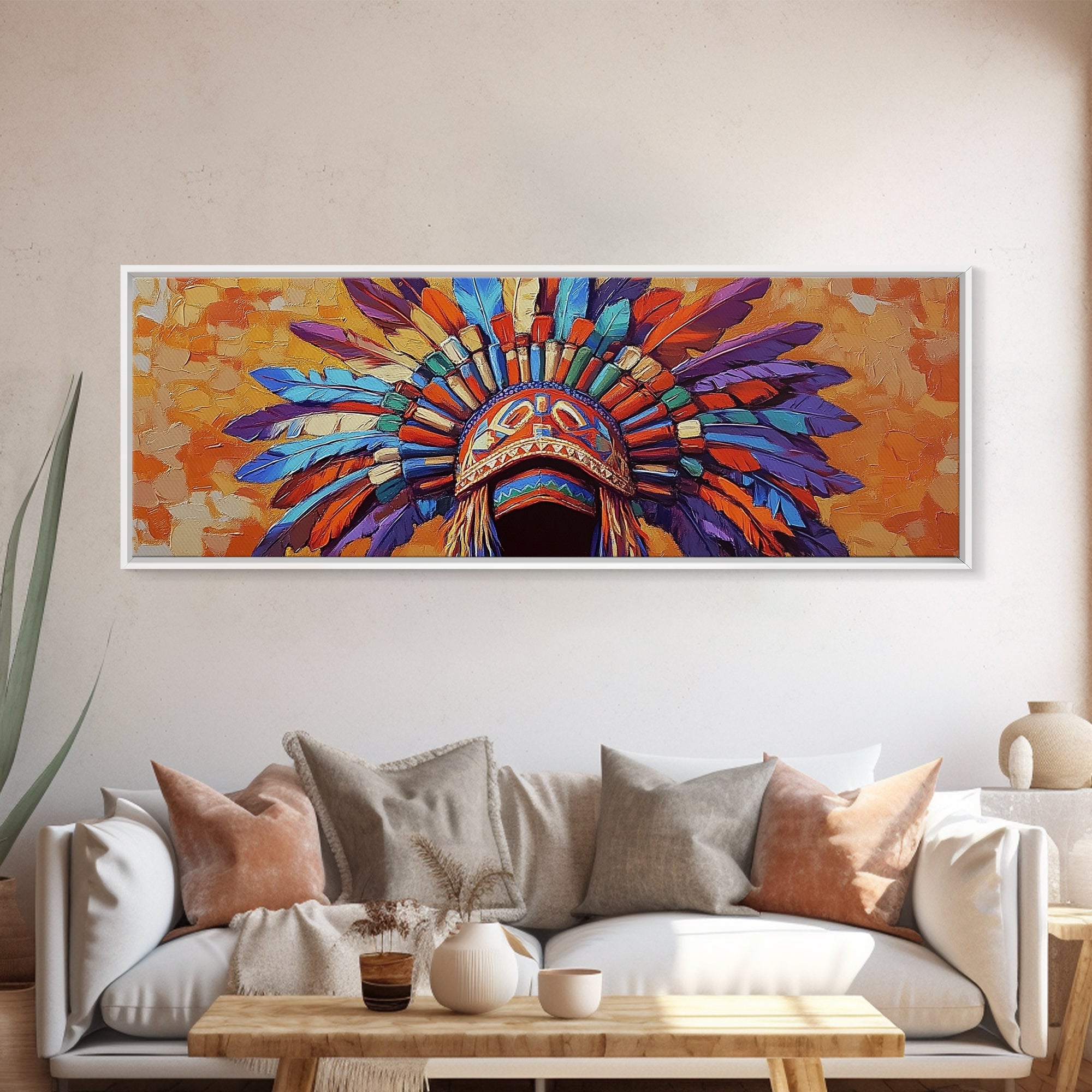Sacred Geometry Native American Headdress Canvas Wall Art