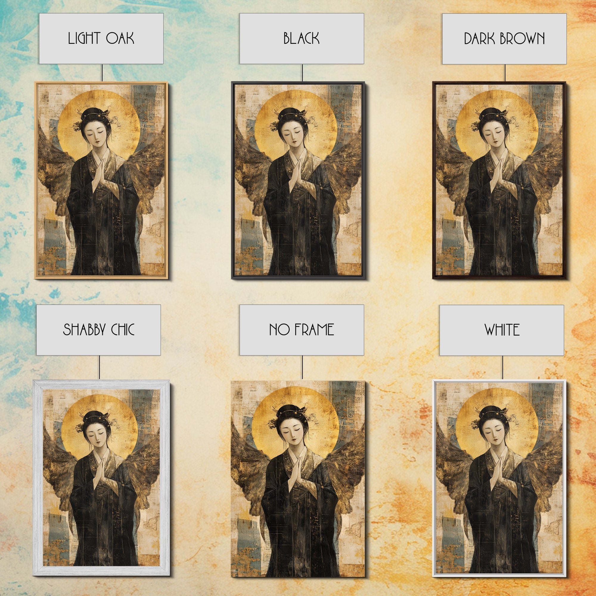 Sacred Geometry Ethereal Angel Framed Canvas Wall Art