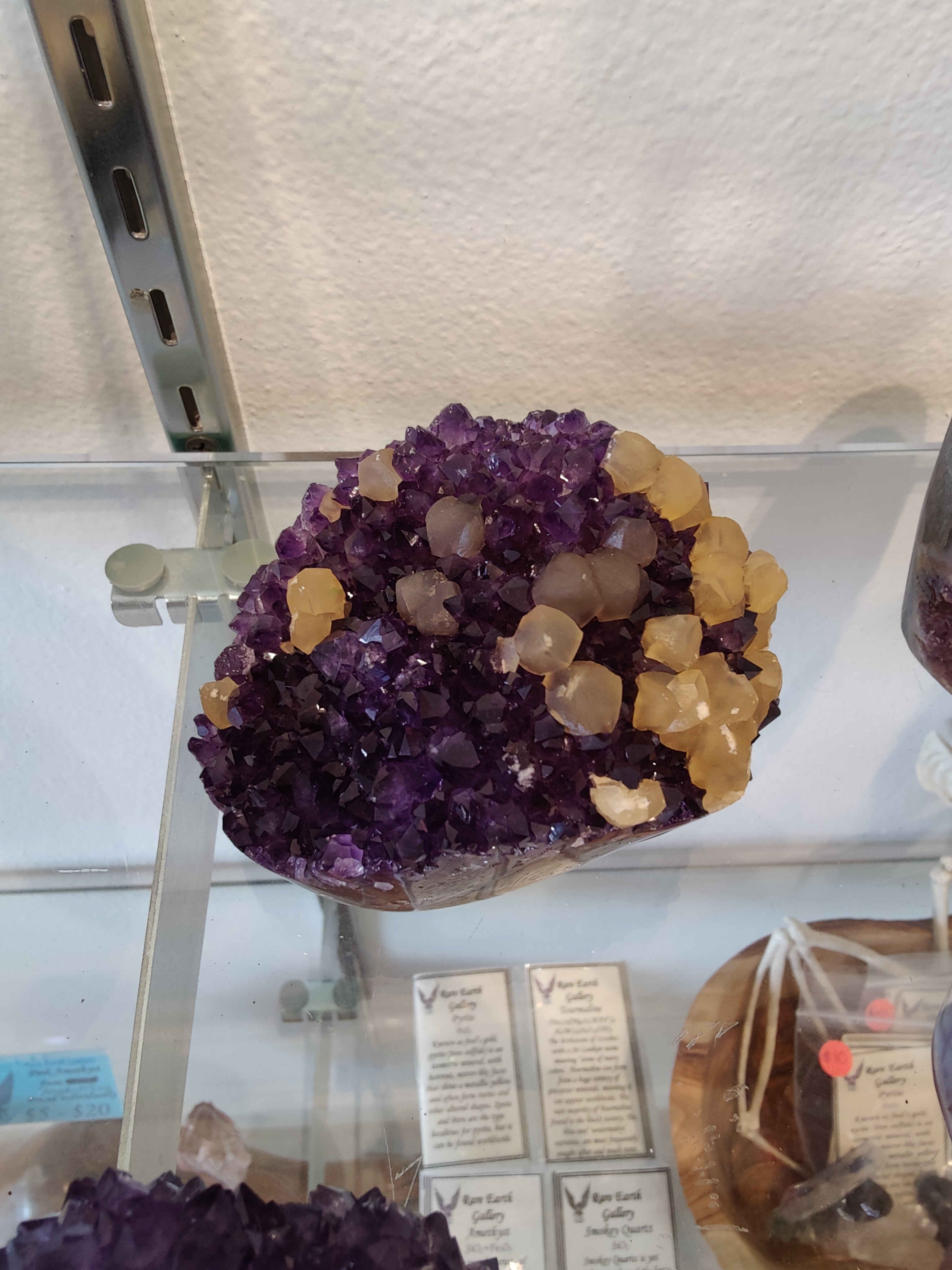 Amethyst with Golden Calcite Crystal Inclusions Geode Sculpture - New Age Realms