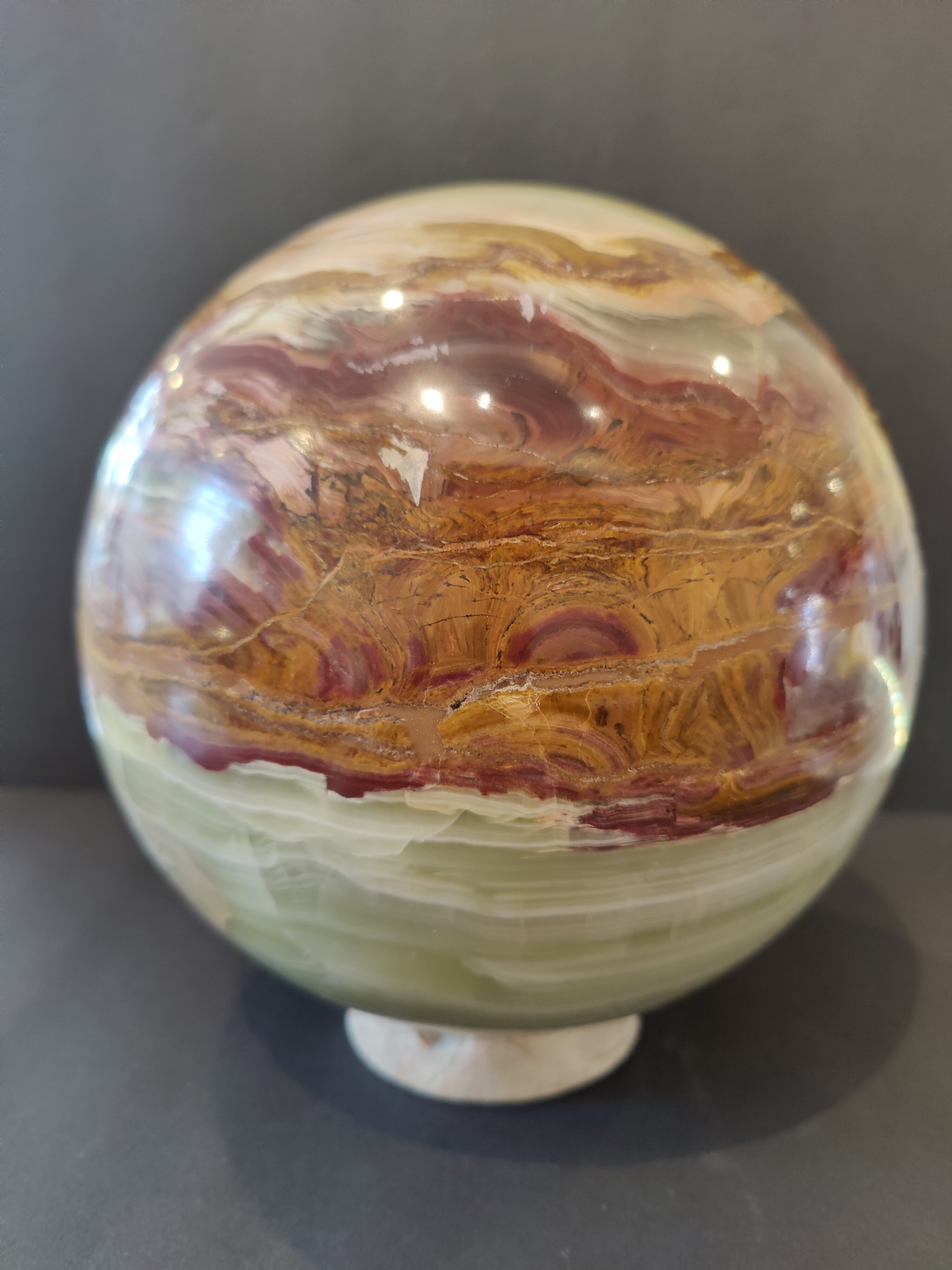 Green Onyx Sphere 8" with Onyx Display Stand - New Age Realms