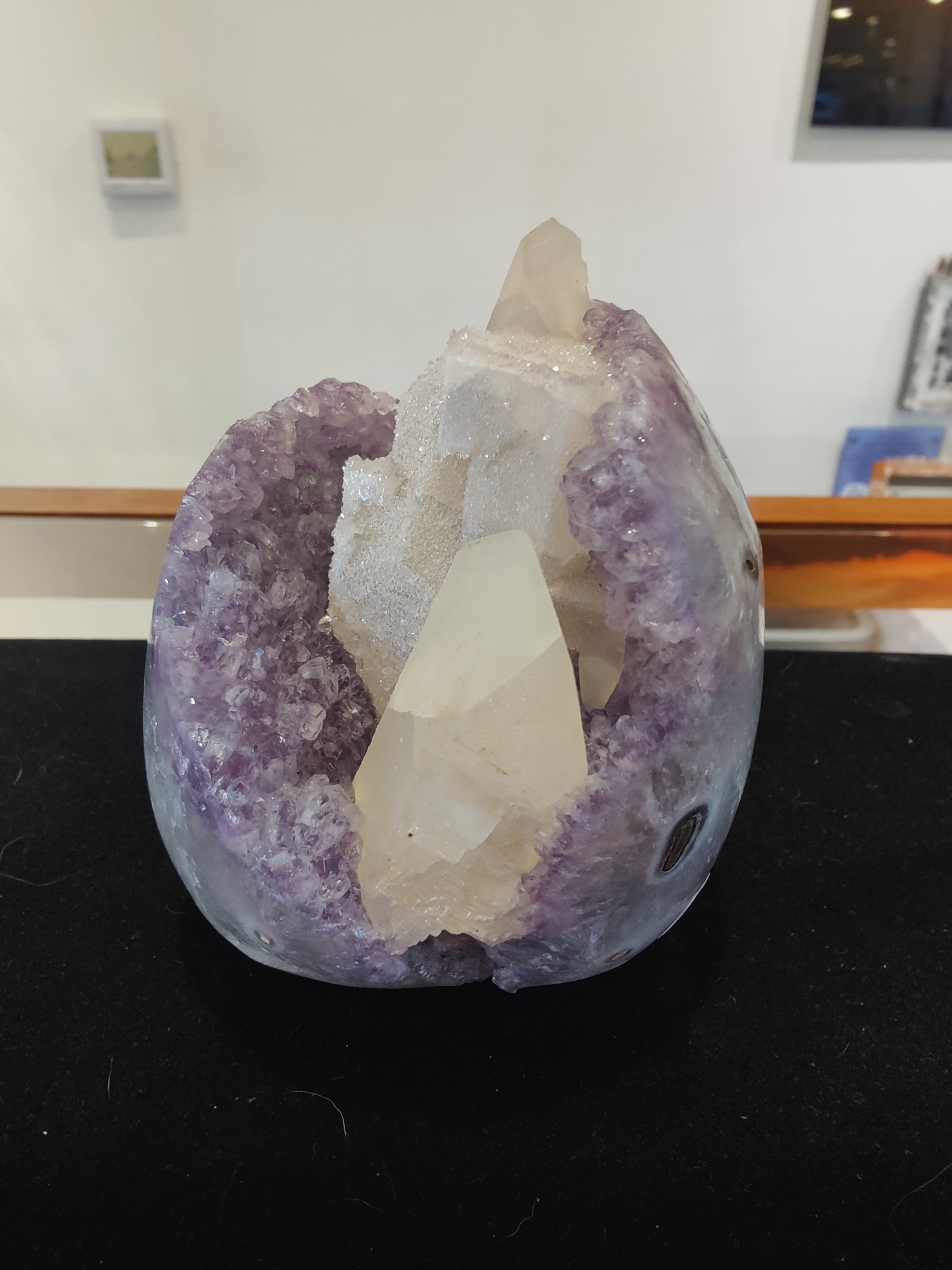 Amethyst with Calcite Crystal Inclusions Geode Sculpture - New Age Realms