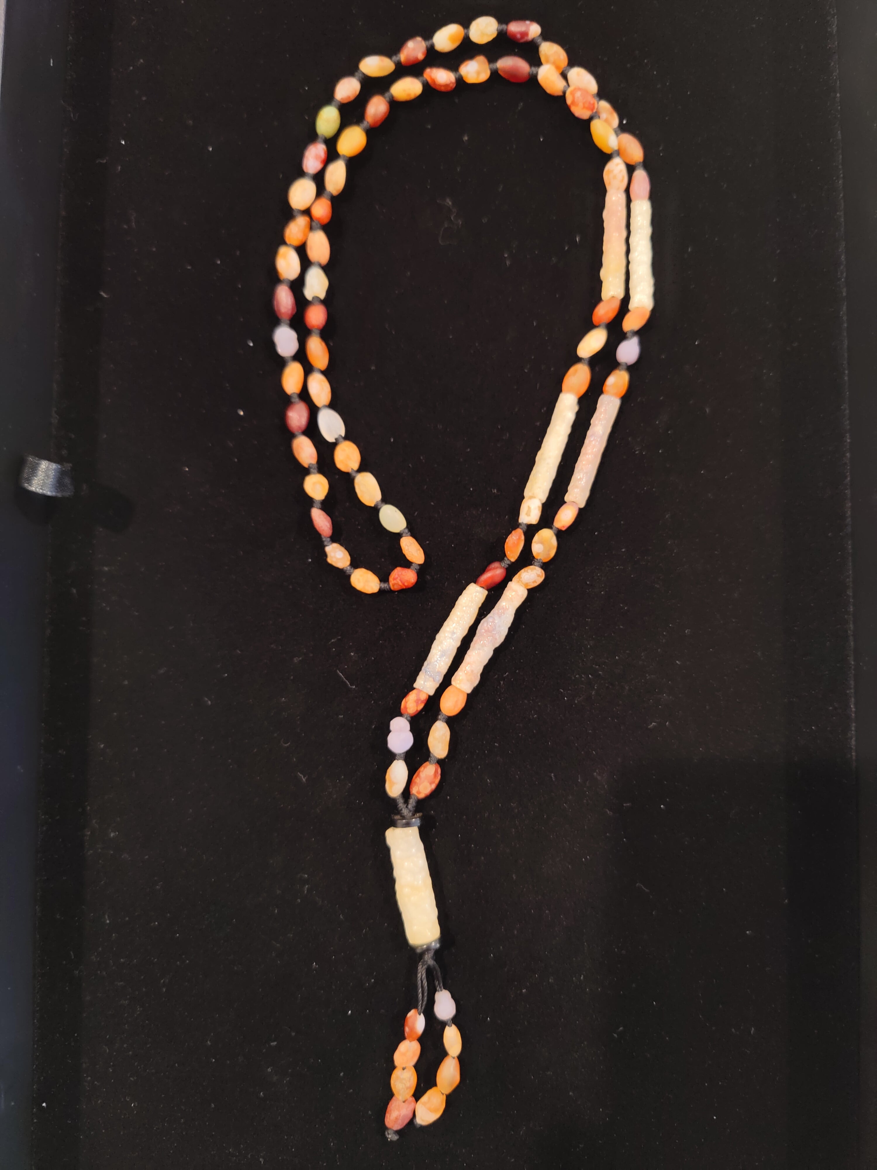 Gobi Desert Candy Agate, Grape Agate and Tube Agate Bead Necklace with Tube Agate Pendant - New Age Realms
