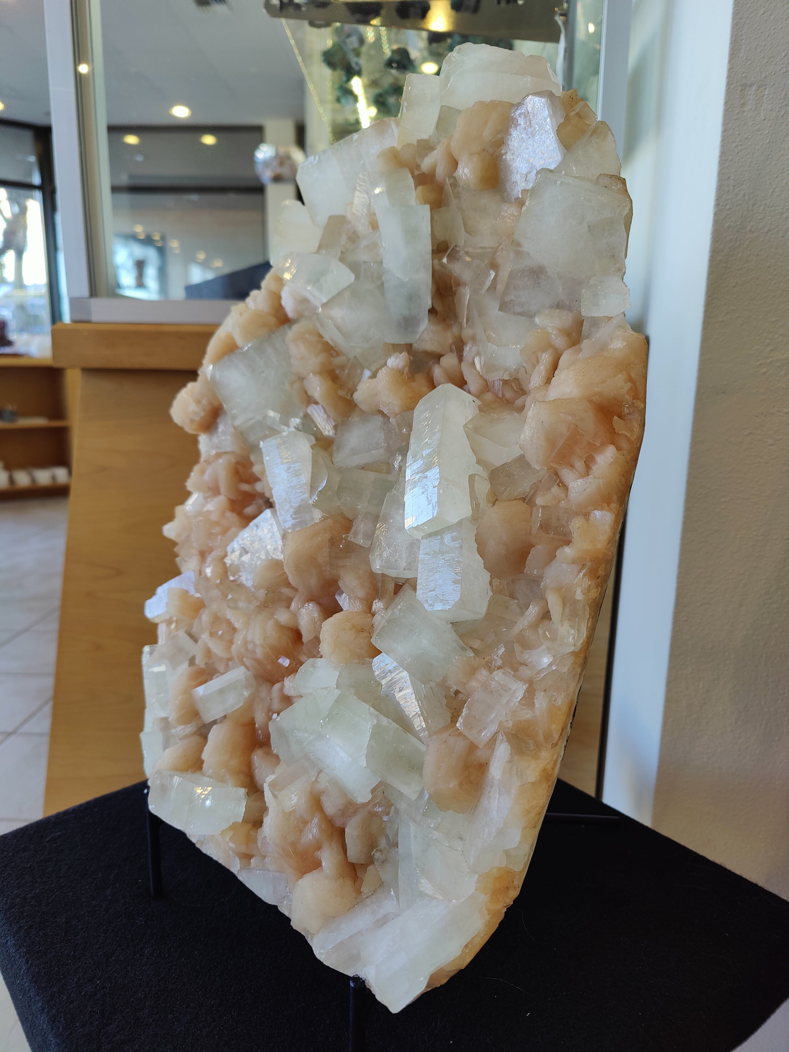Clear Apophyllite Cubes with Peach Stilbite Cabinet Specimen 12.9kg - New Age Realms