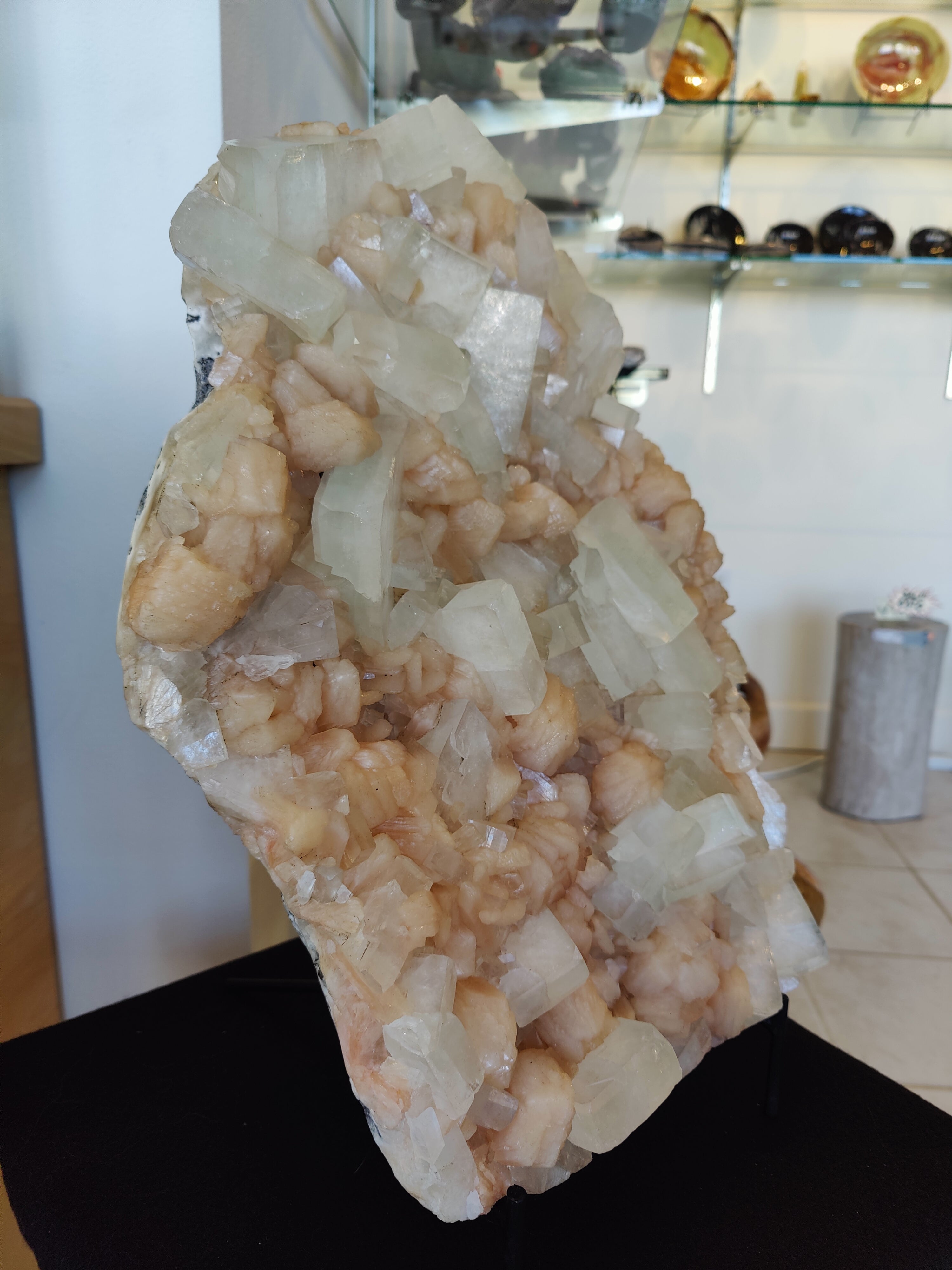 Clear Apophyllite Cubes with Peach Stilbite Cabinet Specimen 12.9kg - New Age Realms