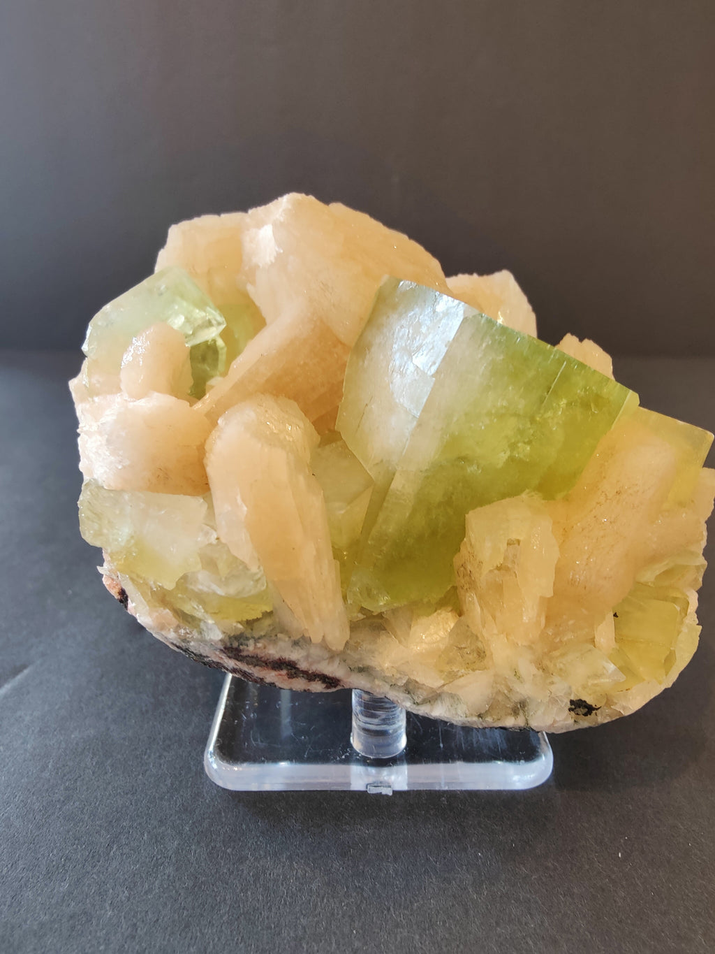 Green Apophyllite Cubes with Peach Stilbite Specimen 322g - New Age Realms